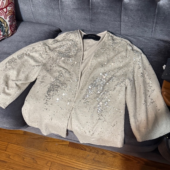 Zara Jackets & Blazers - Zara Beige Sequin Blazer
